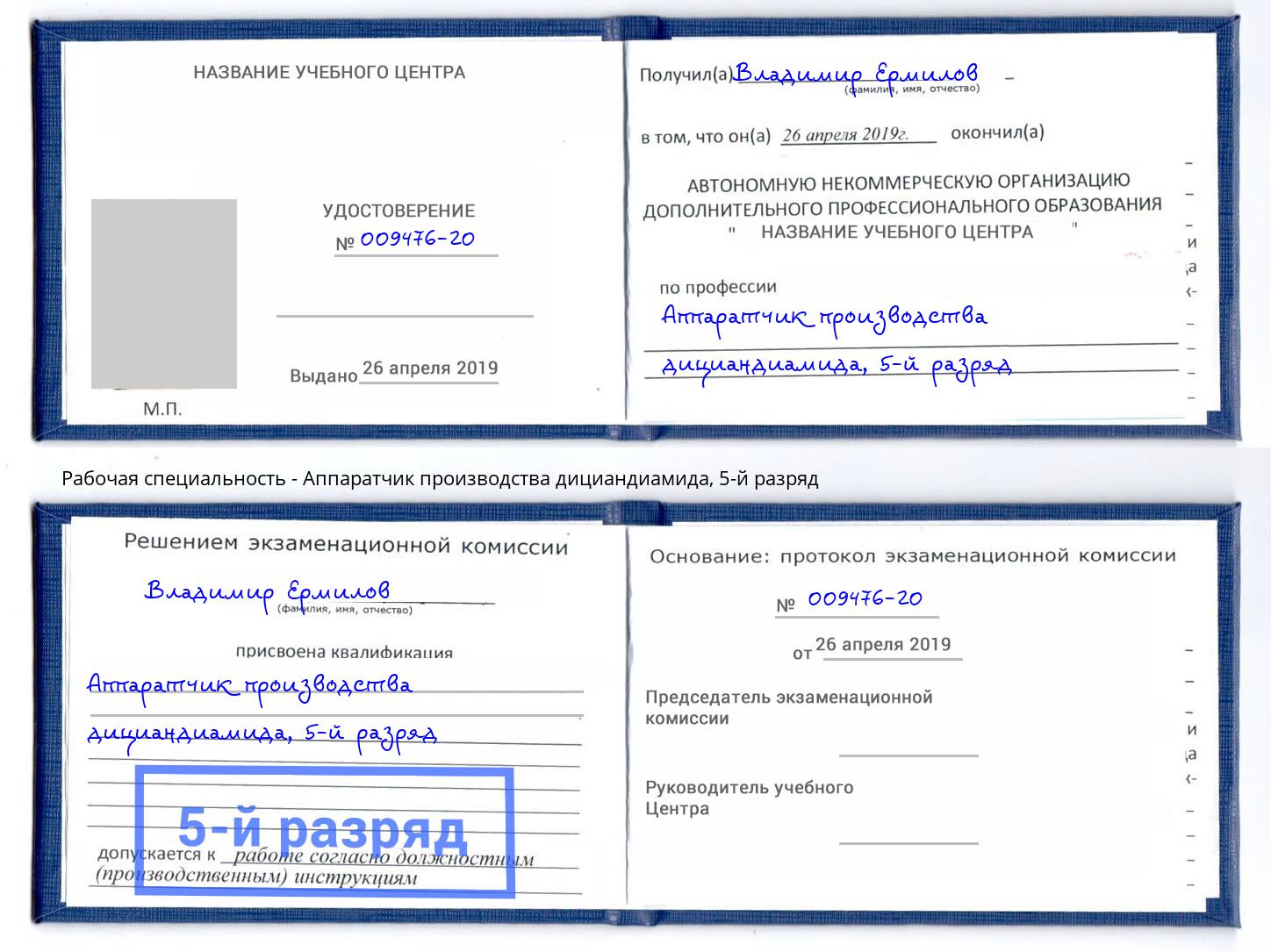 корочка 5-й разряд Аппаратчик производства дициандиамида Ржев