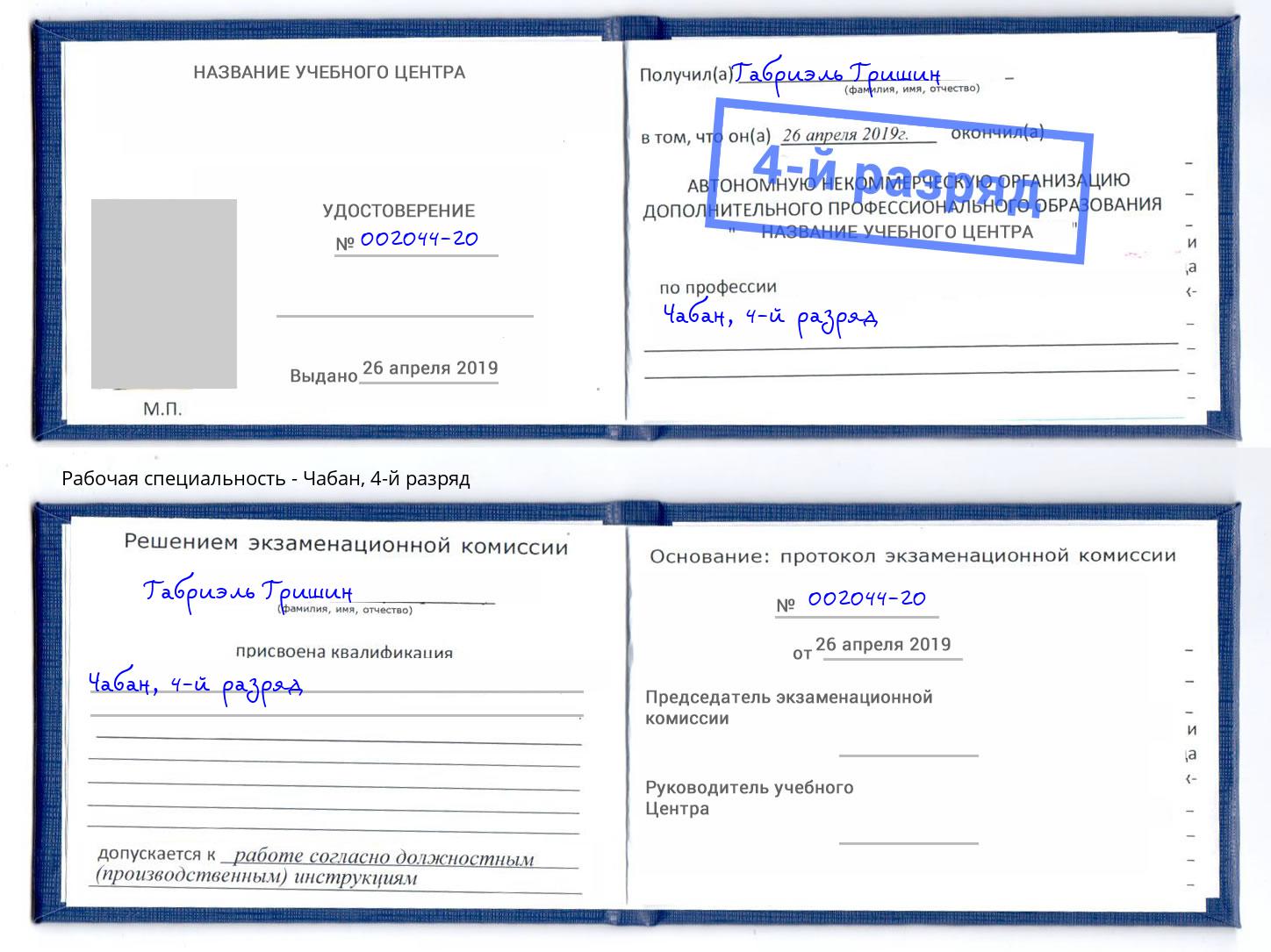 корочка 4-й разряд Чабан Ржев