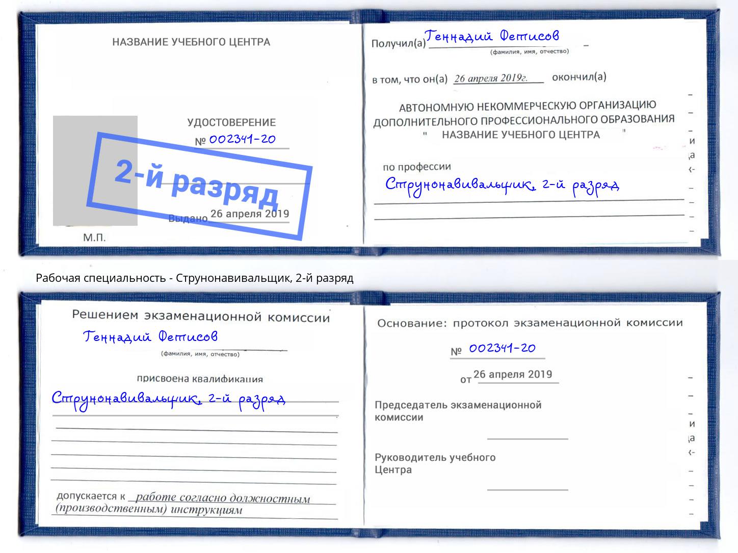 корочка 2-й разряд Струнонавивальщик Ржев