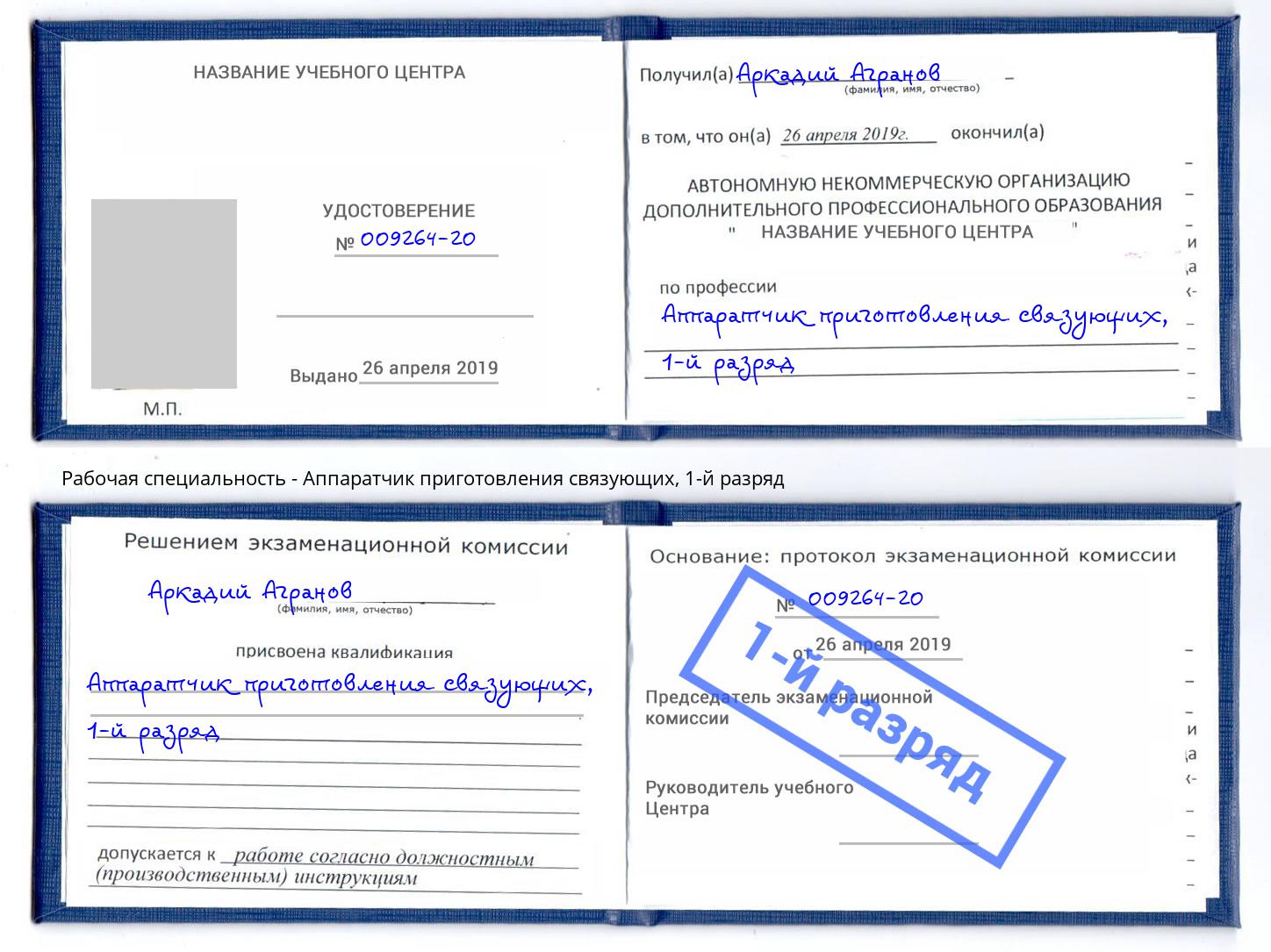 корочка 1-й разряд Аппаратчик приготовления связующих Ржев