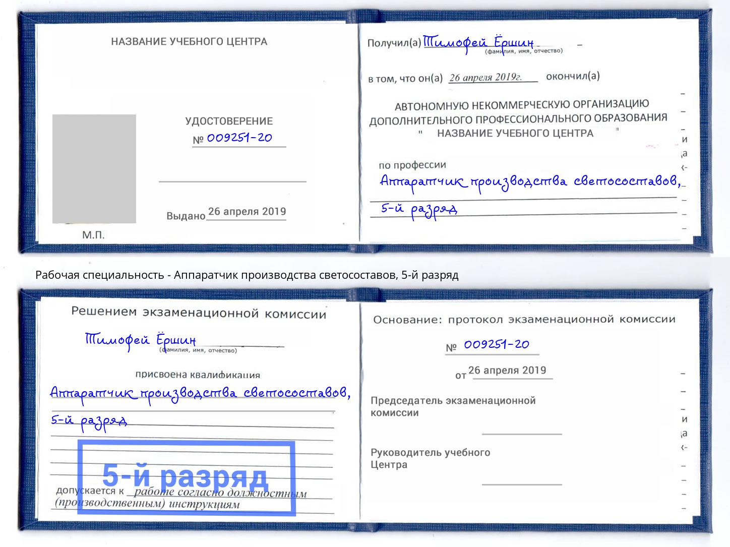 корочка 5-й разряд Аппаратчик производства светосоставов Ржев