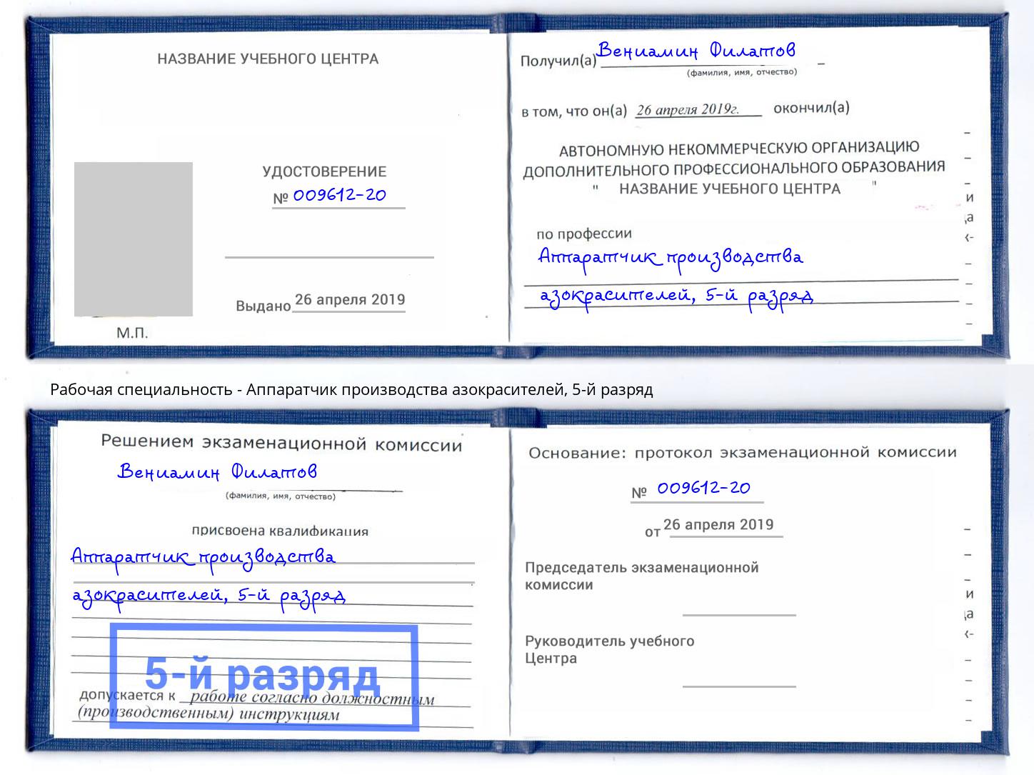 корочка 5-й разряд Аппаратчик производства азокрасителей Ржев