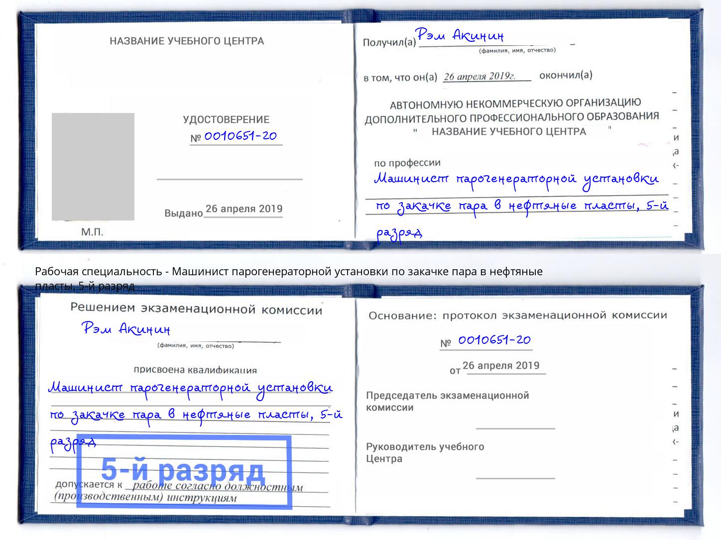 корочка 5-й разряд Машинист парогенераторной установки по закачке пара в нефтяные пласты Ржев