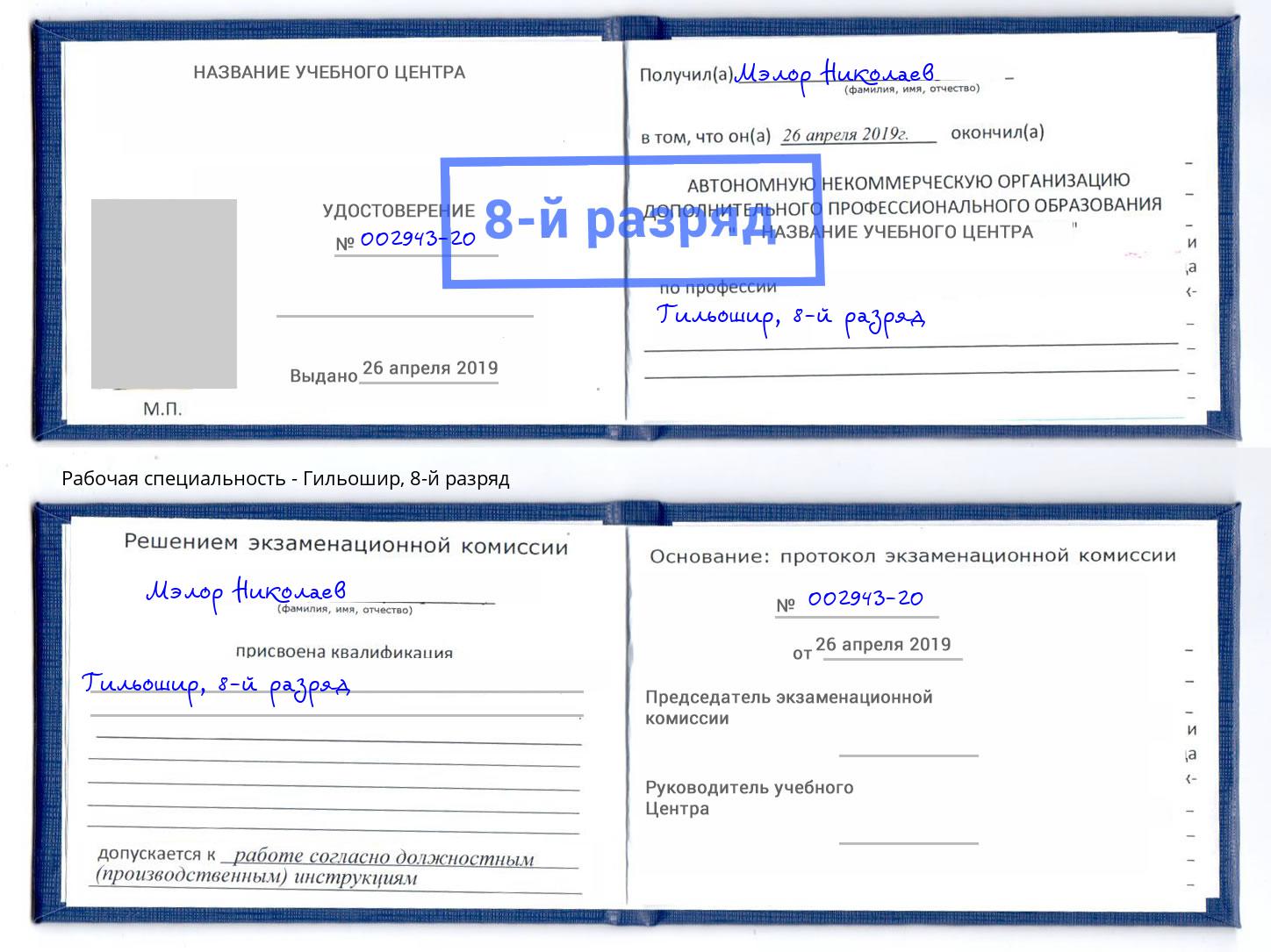 корочка 8-й разряд Гильошир Ржев