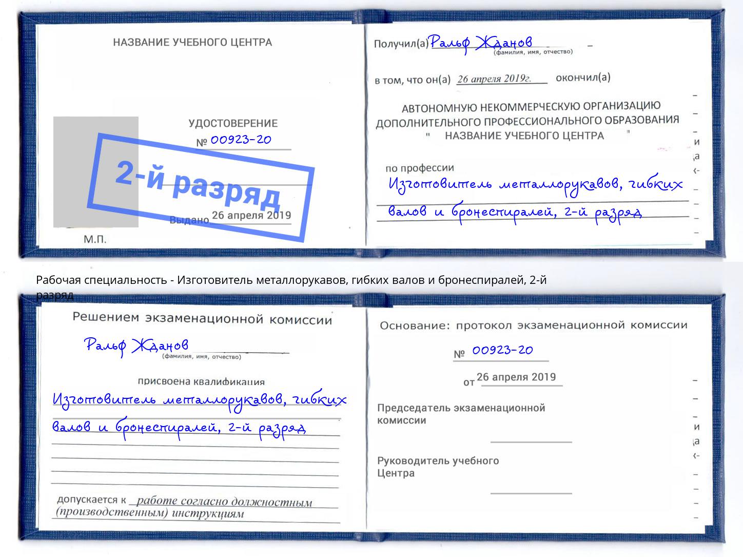 корочка 2-й разряд Изготовитель металлорукавов, гибких валов и бронеспиралей Ржев